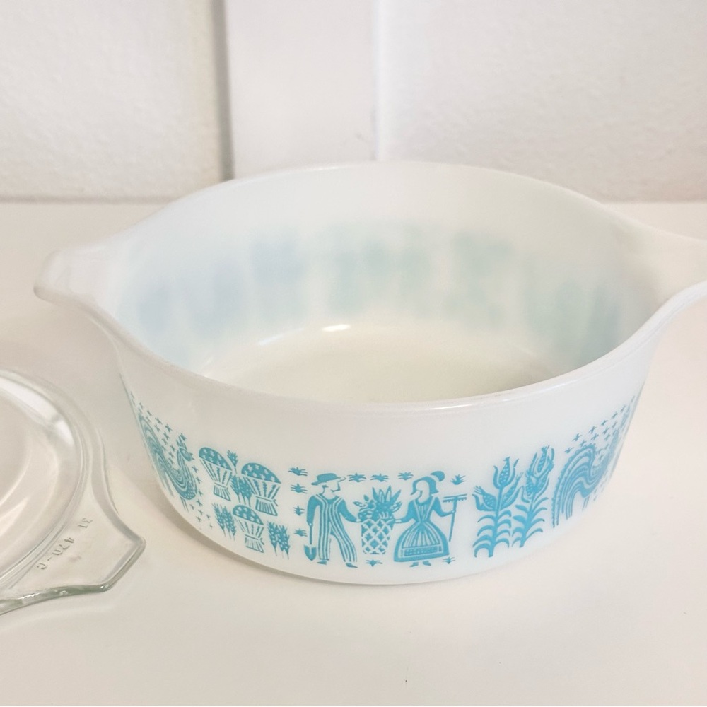 Pyrex Amish Butterprint 472 Casserole Dish Vintage White Blue 1.5 Pint Lid READ - Picture 5 of 14